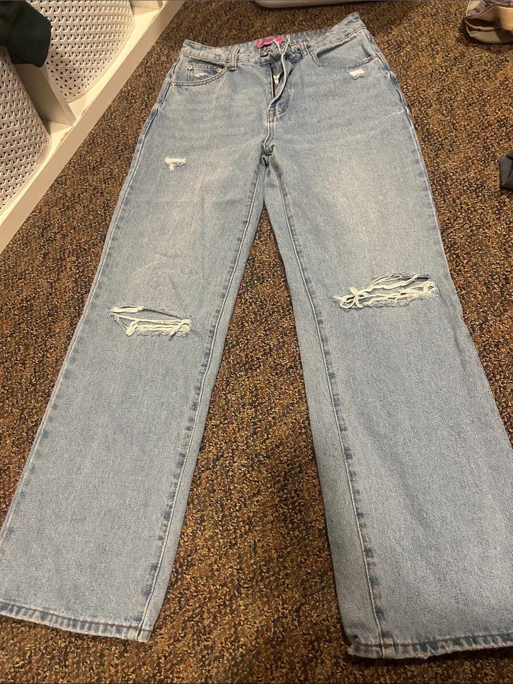 Edikted Light Blue Distressed Wide-Leg Jeans